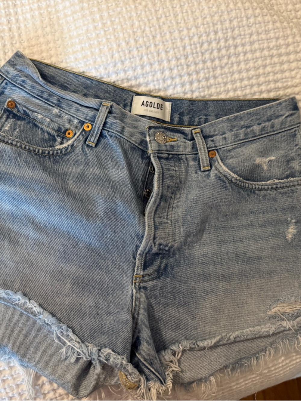 Agolde Light Blue Washed Boyfriend Denim Shorts